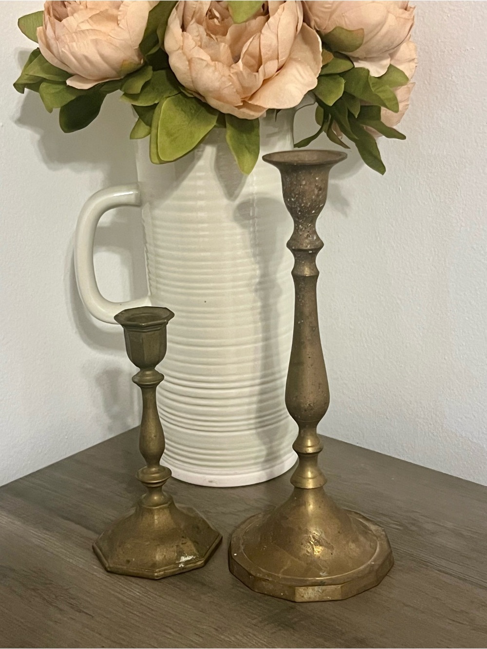 Antique Brass Candlestick Holders - Set of 2 - heavy patina